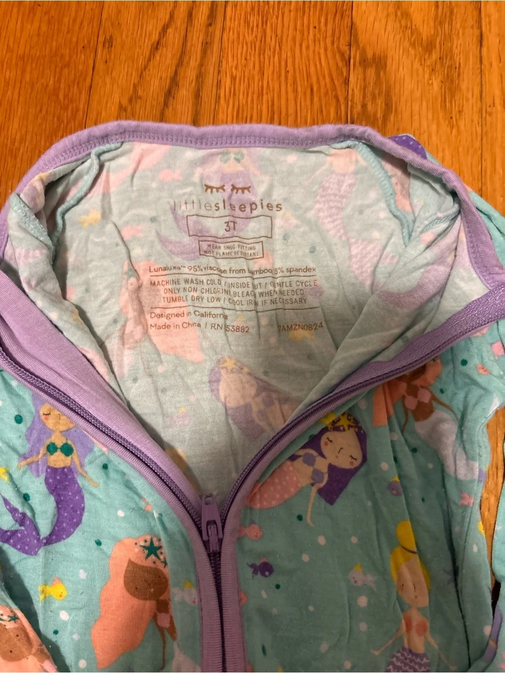 Little Sleepies Mermaid One-Piece Zipper Pajamas 3T Like New